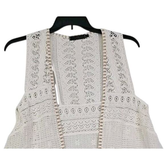 BKE Boutique~Woman Size L~White Crochet Lace Antique Open Front Vest Fringe Boho - Picture 12 of 14